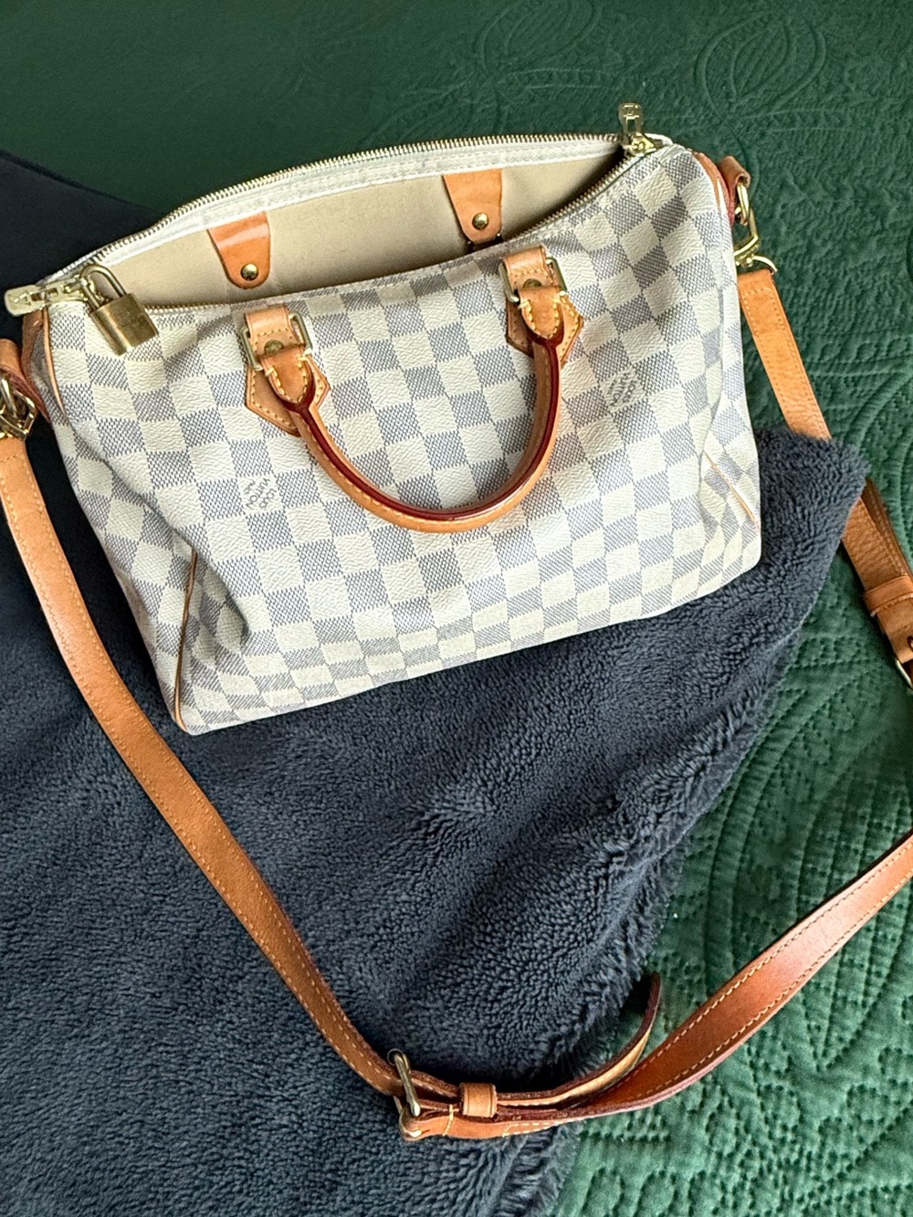 Louis Vuitton Speedy Bandoulière 30 Damier Azur Crossbody Satchel Authentic